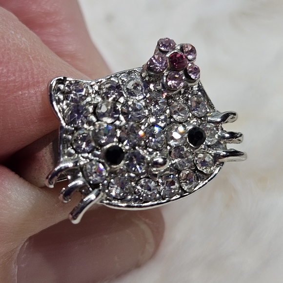 Hello Kitty - Silver Tone Adjustable Rhinestone Ring - Picture 11 of 12